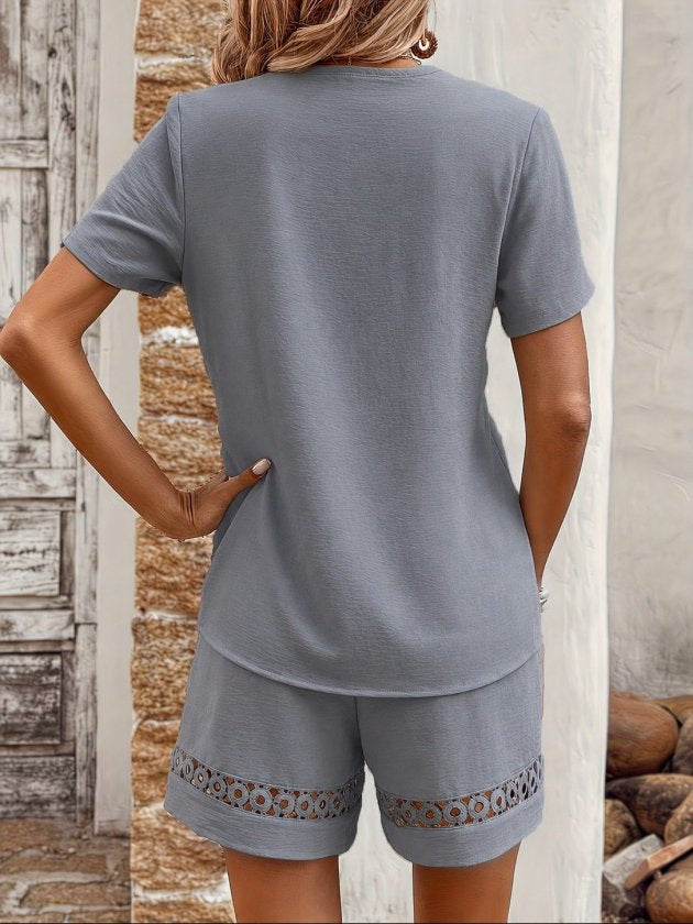 Kadın Kısa Kollu V Yakalı Bluz Ve Short Ikili Takım, 37649