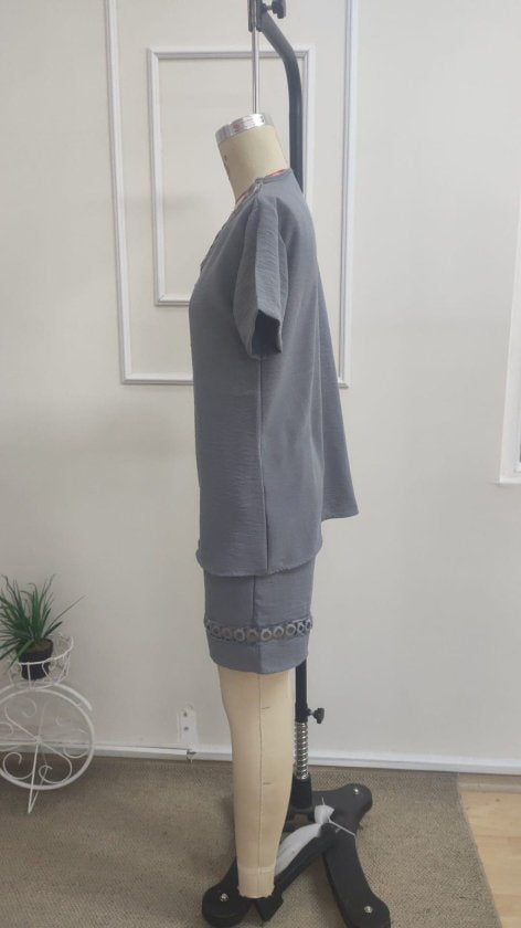 Kadın Kısa Kollu V Yakalı Bluz Ve Short Ikili Takım, 37649