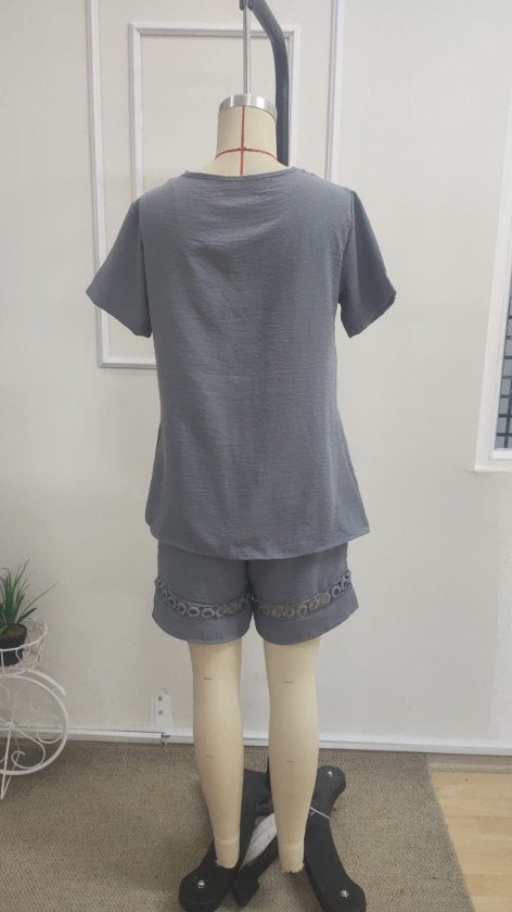 Kadın Kısa Kollu V Yakalı Bluz Ve Short Ikili Takım, 37649