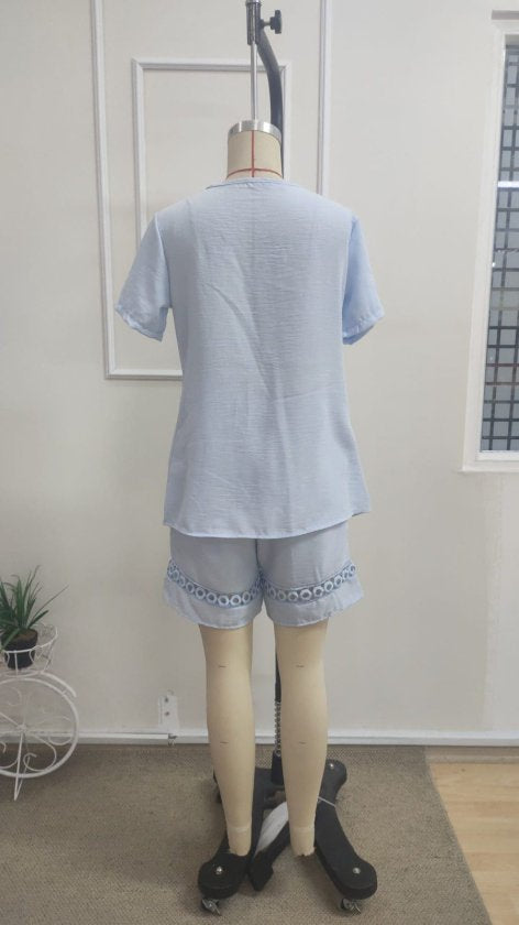 Kadın Kısa Kollu V Yakalı Bluz Ve Short Ikili Takım, 37651