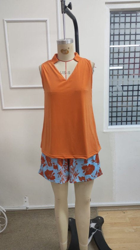 Kadın Askılı V Yakalı Sandy Bluz Ve Desenli Short Ikili Takım, 38393
