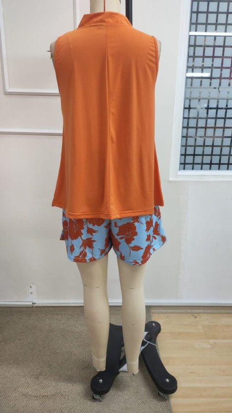 Kadın Askılı V Yakalı Sandy Bluz Ve Desenli Short Ikili Takım, 38393