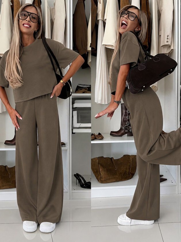Kadın Kısa Kollu Bisiklet Yakalı Modal Bluz Ve Pantolon Ikili Takım, 36374