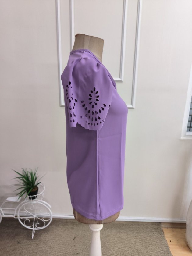 Kadın Kısa Kollu V Yakalı Kolu Dantelli Dubai Bluz, 36553