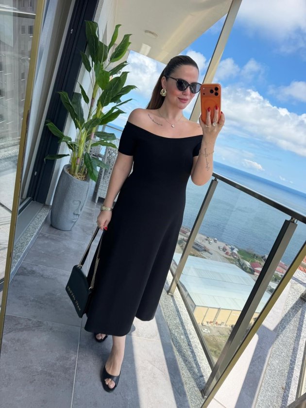 Kadın Madonna Yaka Midi Boy Modal Elbise, 36996