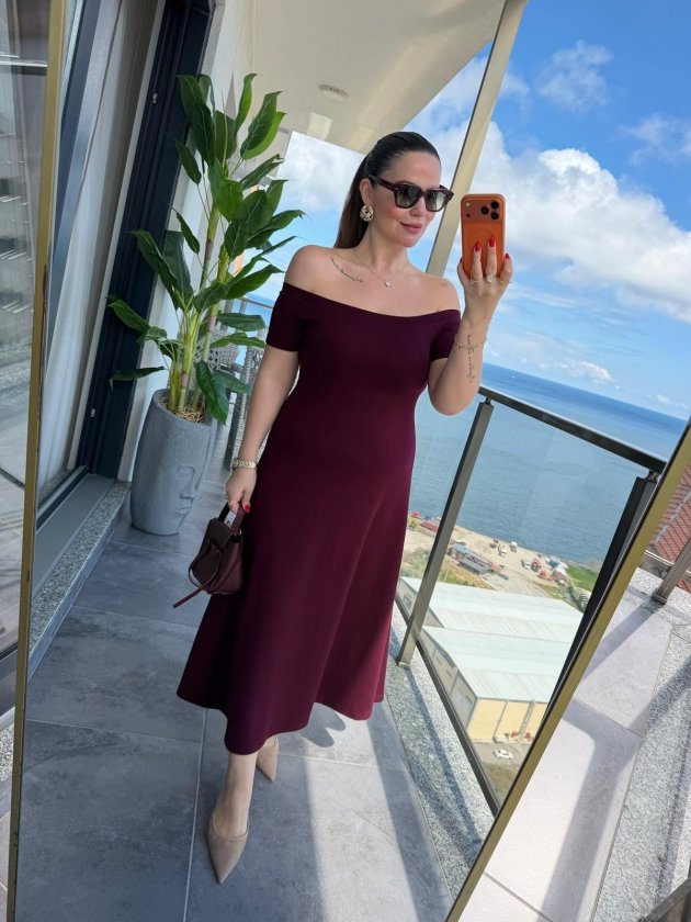 Kadın Madonna Yaka Midi Boy Modal Elbise, 36997
