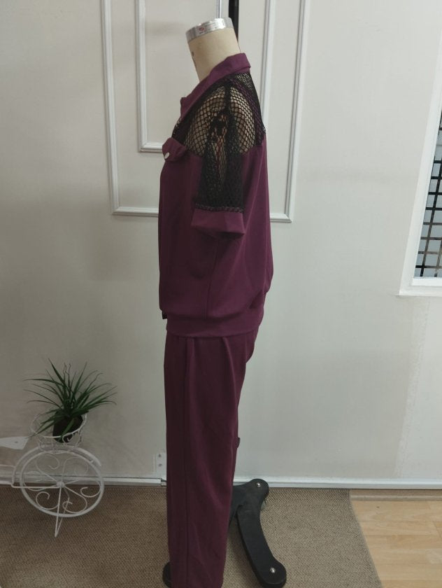 Kadın Kısa Kollu Yakalı Onu Düğmeli File Detaylı Modal Ceket Ve Pantolon Ikili Tanım, 37679