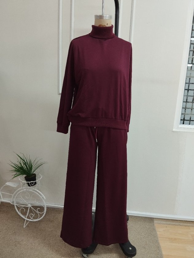 Kadın Uzun Kollu Balıkcı Yakalı Viskon Iki Iplik Bluz Ve Pantolon Ikili Takım, 37414