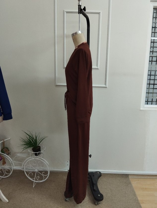 Kadın Uzun Kollu V Yakalı Viskon Iki Iplik Bluz Ve Yırtmaç Detaylı Pantolon Ikili Takım, 37524