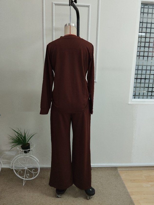 Kadın Uzun Kollu V Yakalı Viskon Iki Iplik Bluz Ve Yırtmaç Detaylı Pantolon Ikili Takım, 37524