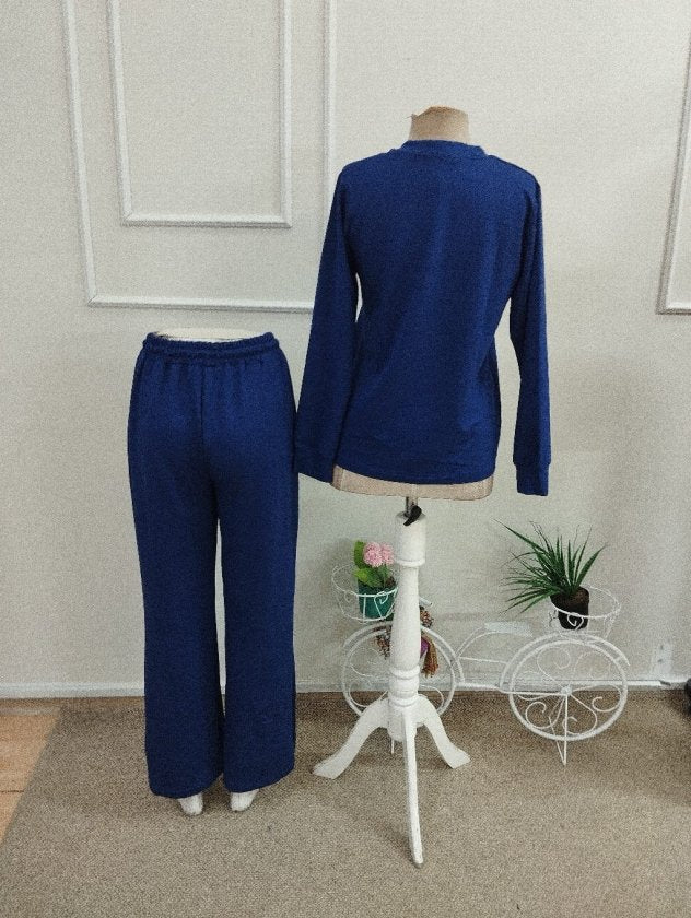 Kadın Uzun Kollu V Yakalı Viskon Iki Iplik Bluz Ve Yırtmaç Detaylı Pantolon Ikili Takım, 37525