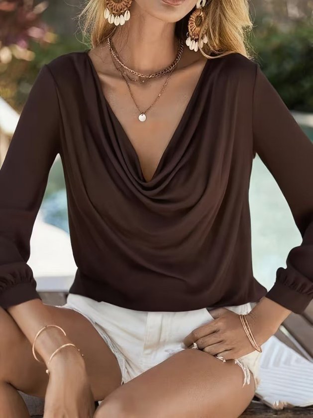 Kadın Uzun Kollu Degaje Yakalı Sandy Bluz, 37809