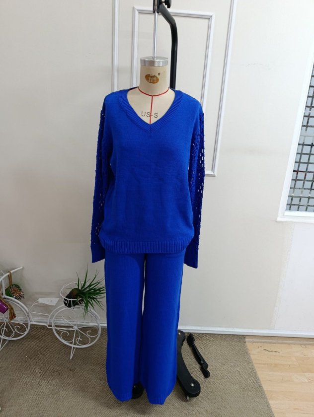 Kadın Uzun Kollu V Yakalı Triko Bluz Ve Pantolon Ikili Takım, 38064