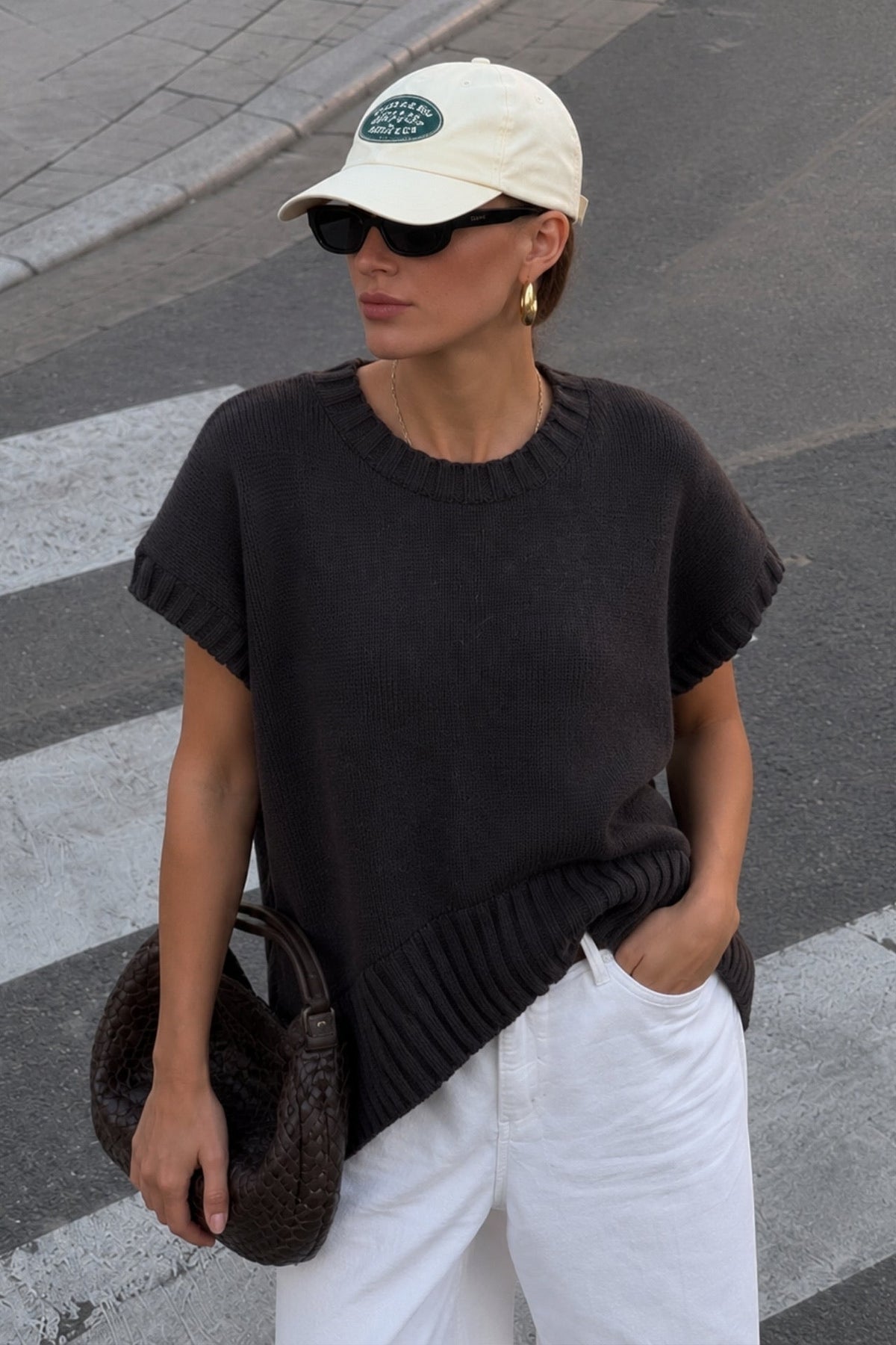 Oversize Basic Triko Süveter - Kahverengi