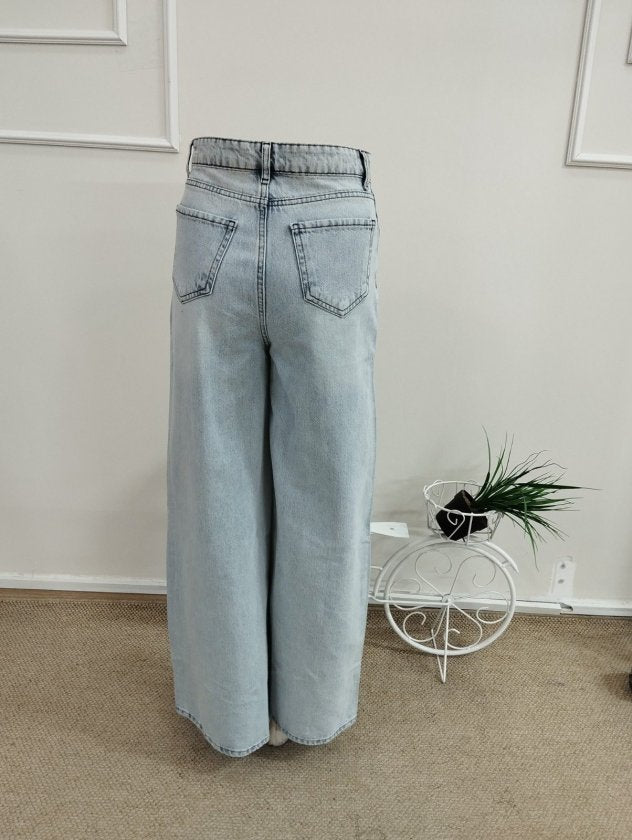 Kadın Yüksek Bel Geniş Paçalı Kot Pantolon, 38560
