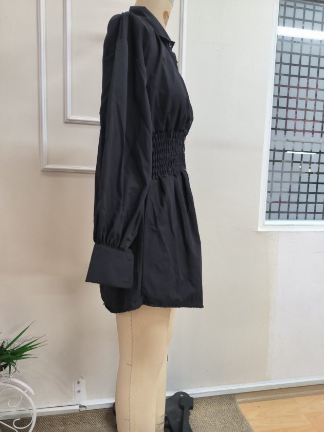 Kadın Uzun Kollu Yakalı Beli Lastikli Trikoton Bluz, 38564