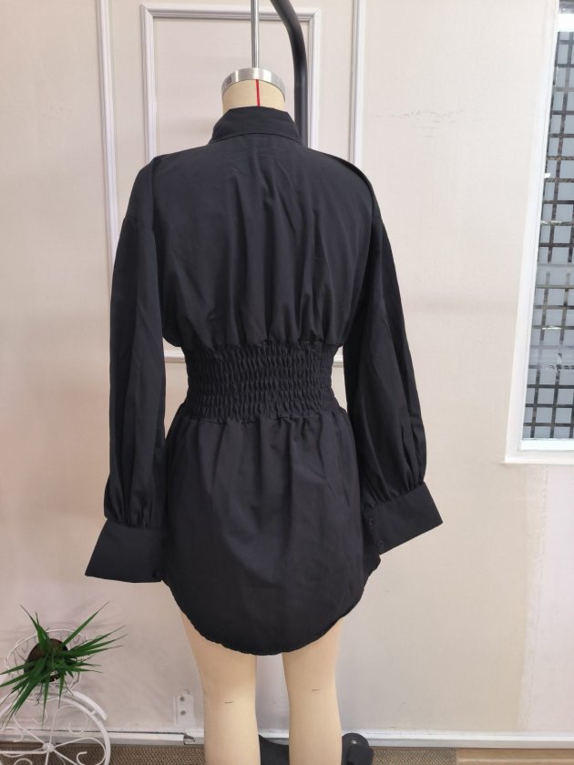 Kadın Uzun Kollu Yakalı Beli Lastikli Trikoton Bluz, 38564