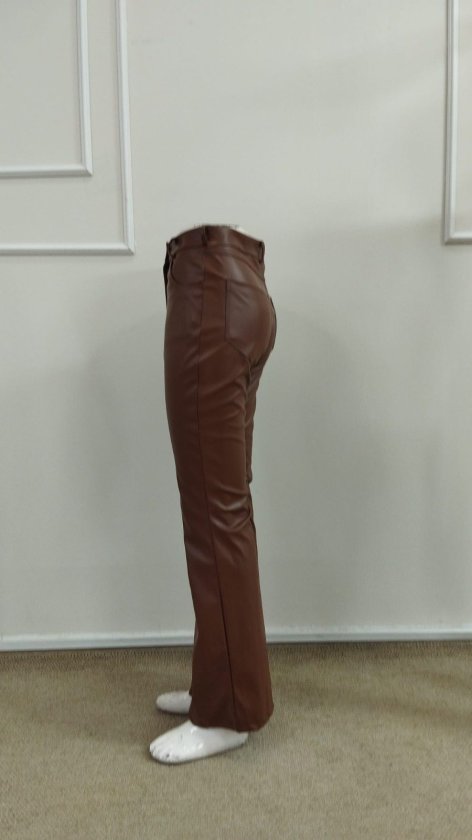 Kadın Yüksek Bel Cepli Deri Ispanyol Paçalı Pantolon, 39173