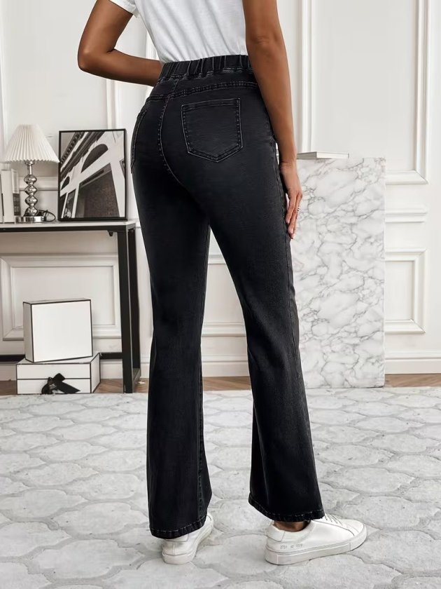Kadın Beli Lastikli Paçaya Doğru Hafif Ispanyol Gelen Kot Pantolon, 39190