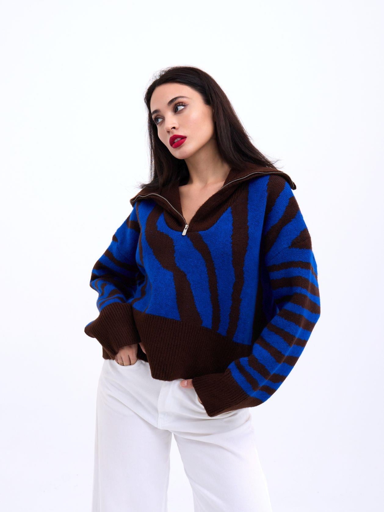 3928 TRİKO ZEBRA KAZAK-KAHVE-SAX