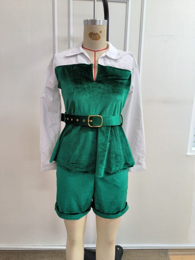 Kadın Uzun Kollu Yakalı Trikoton Ve Kadife Bluz Ve Kadife Short Ikili Takım, 39443