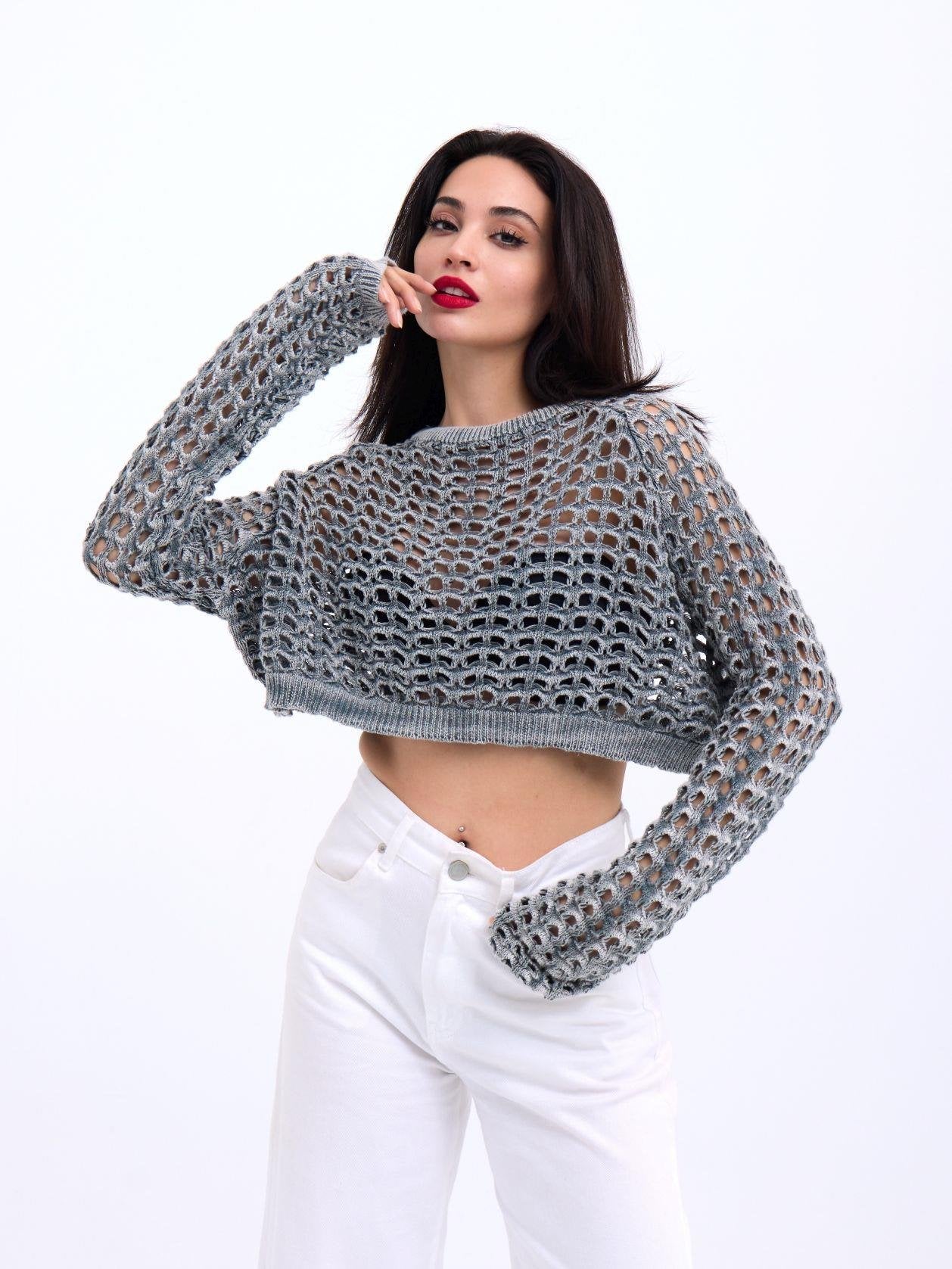 3958 TRİKO FİLE BOLERO-GRİ GRİ STD