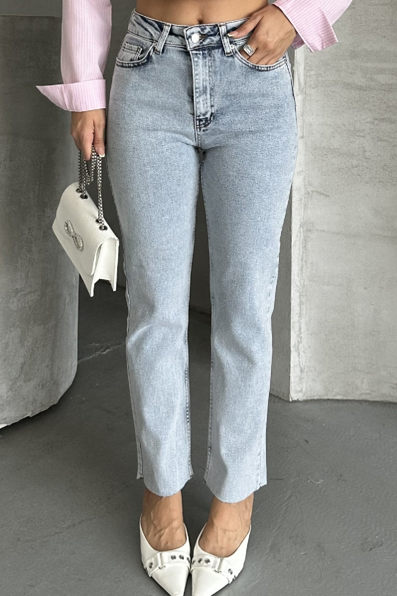 Mom Fit Kot Pantolon 7064 - Kar Yıkama Açık Mavi - (26-31) - 3