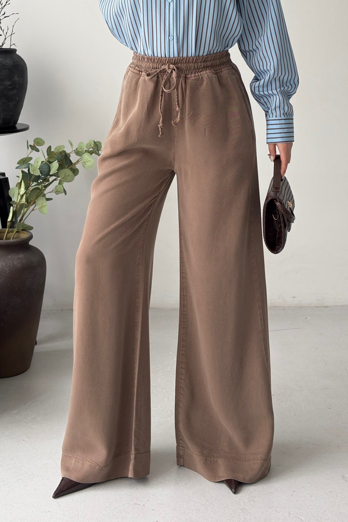 Lastikli Palazzo Pantolon 7150 - Toprak - (36-42-4) - 3
