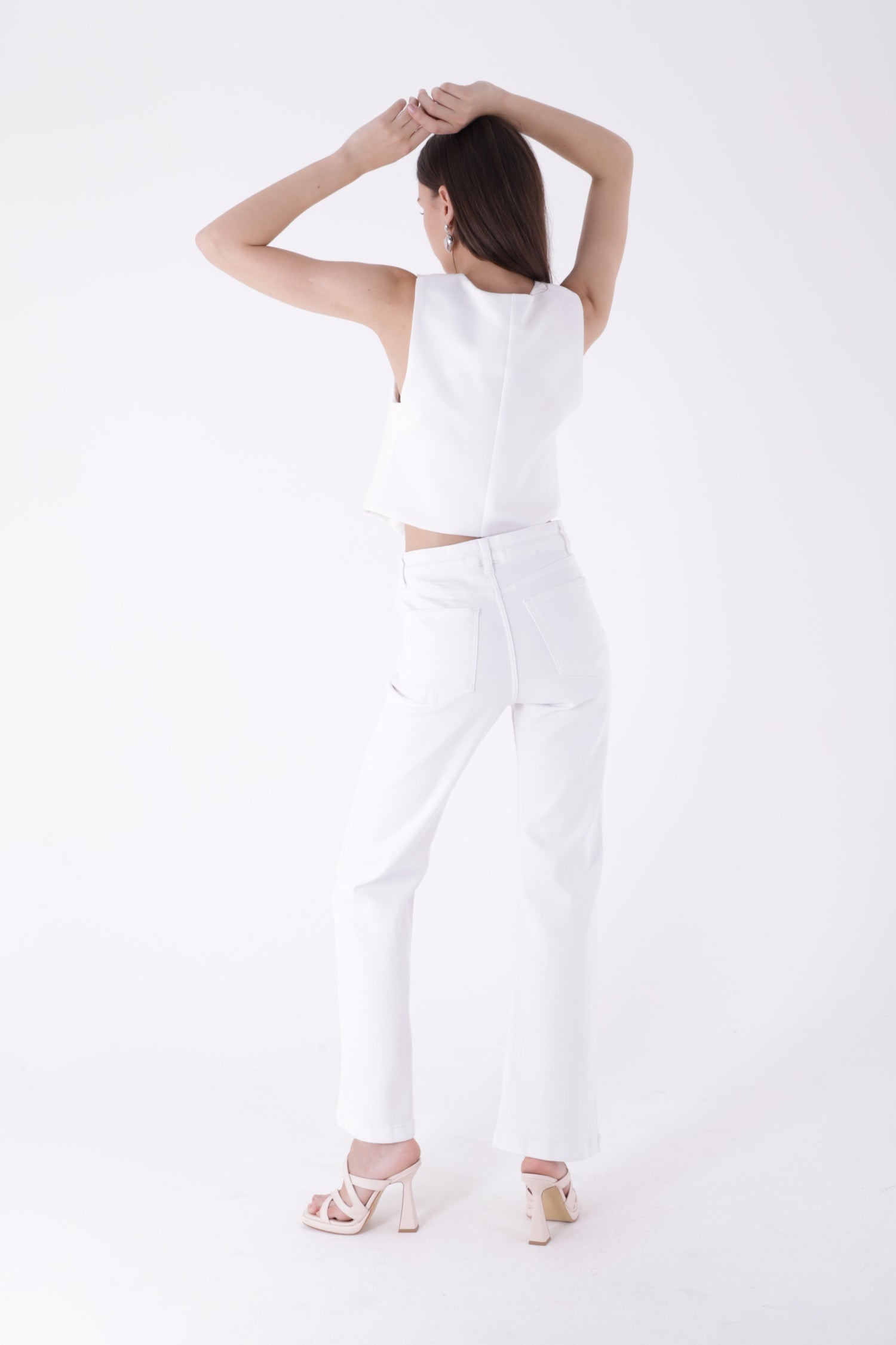 Dikişli Paça Bol Paça Relax Kot Pantolon 7026 - Beyaz - (28-33) - 3