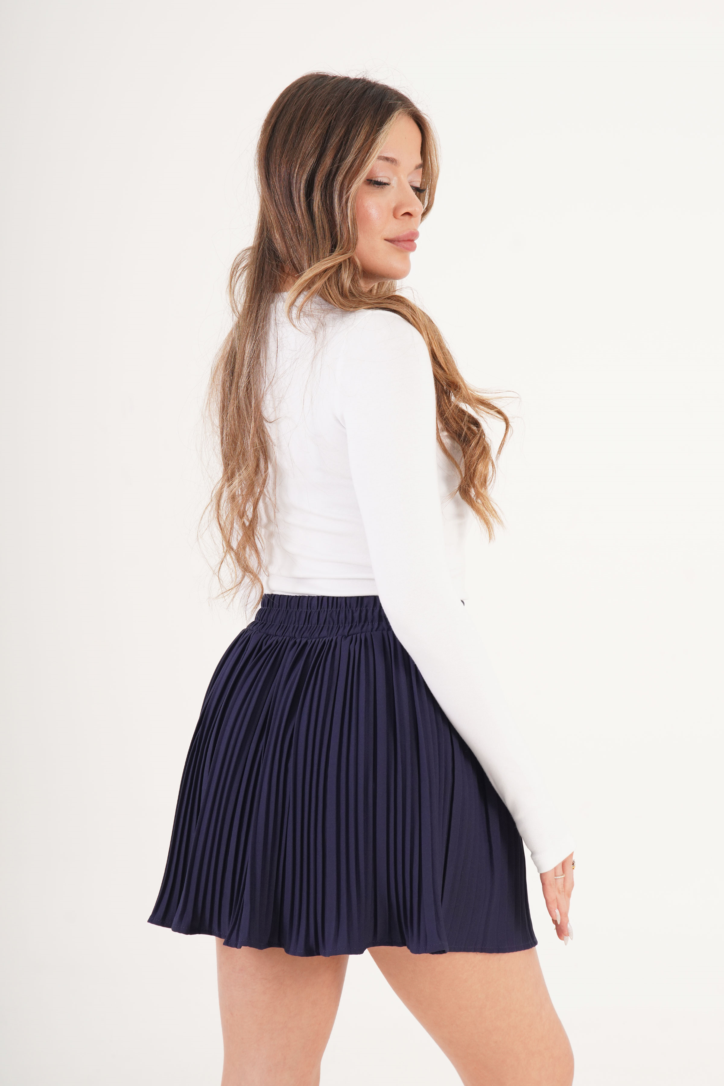 İçi Şortlu Beli Lastikli Toptan Lacivert  Etek