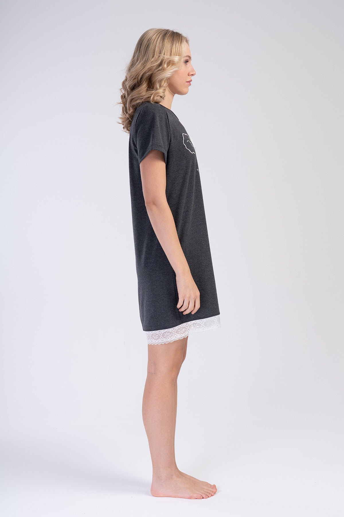Woman Anthracite Lace Detail Tunic