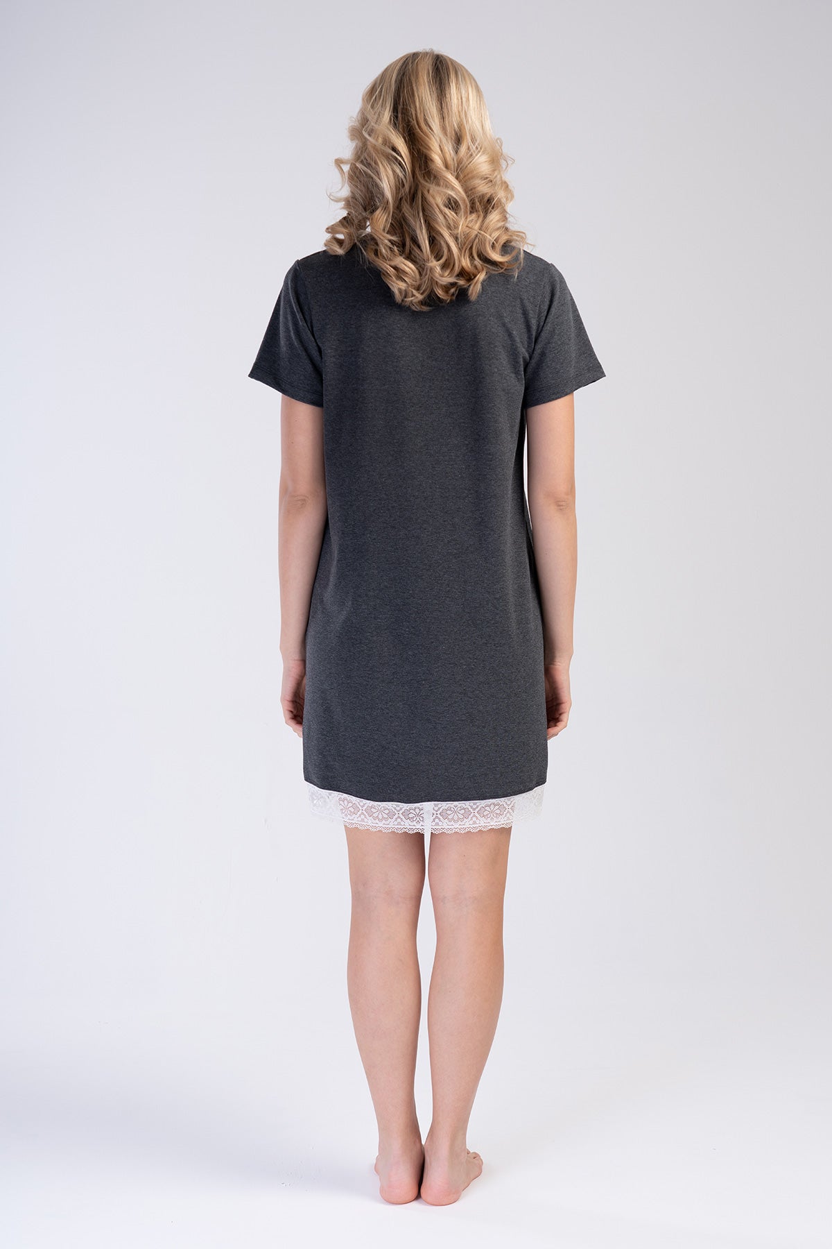 Woman Anthracite Lace Detail Tunic