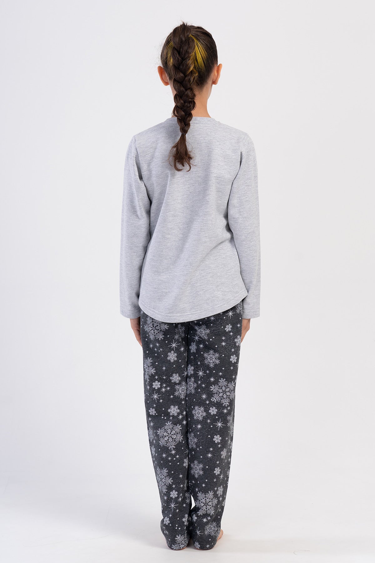 KIZ COCUK 2IPLIK MANSETLI O YAKA UZUN KOL ETEGI OVAL PIJAMA TAKIM(7-8/13-14) - GRAY MELANGE
