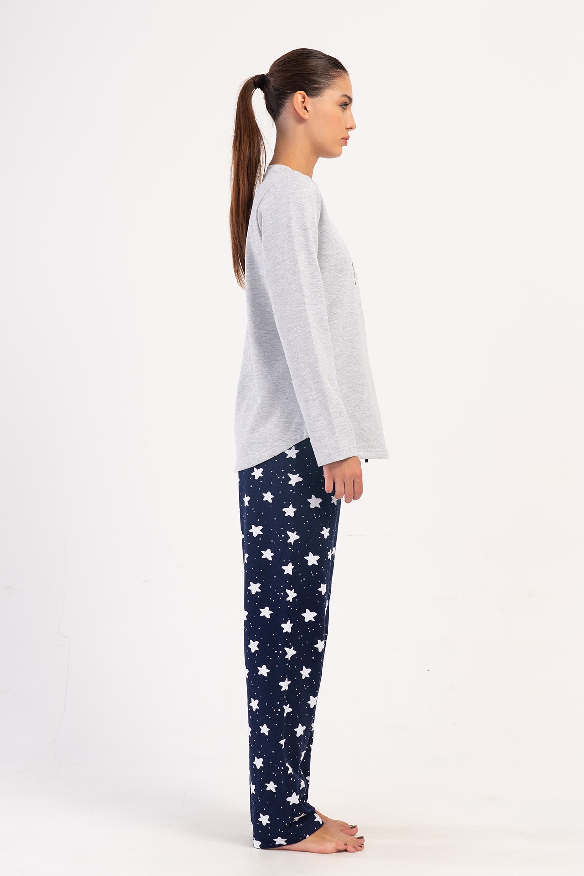 Woman Two Yarn Mesna O Neck Pyjama Set