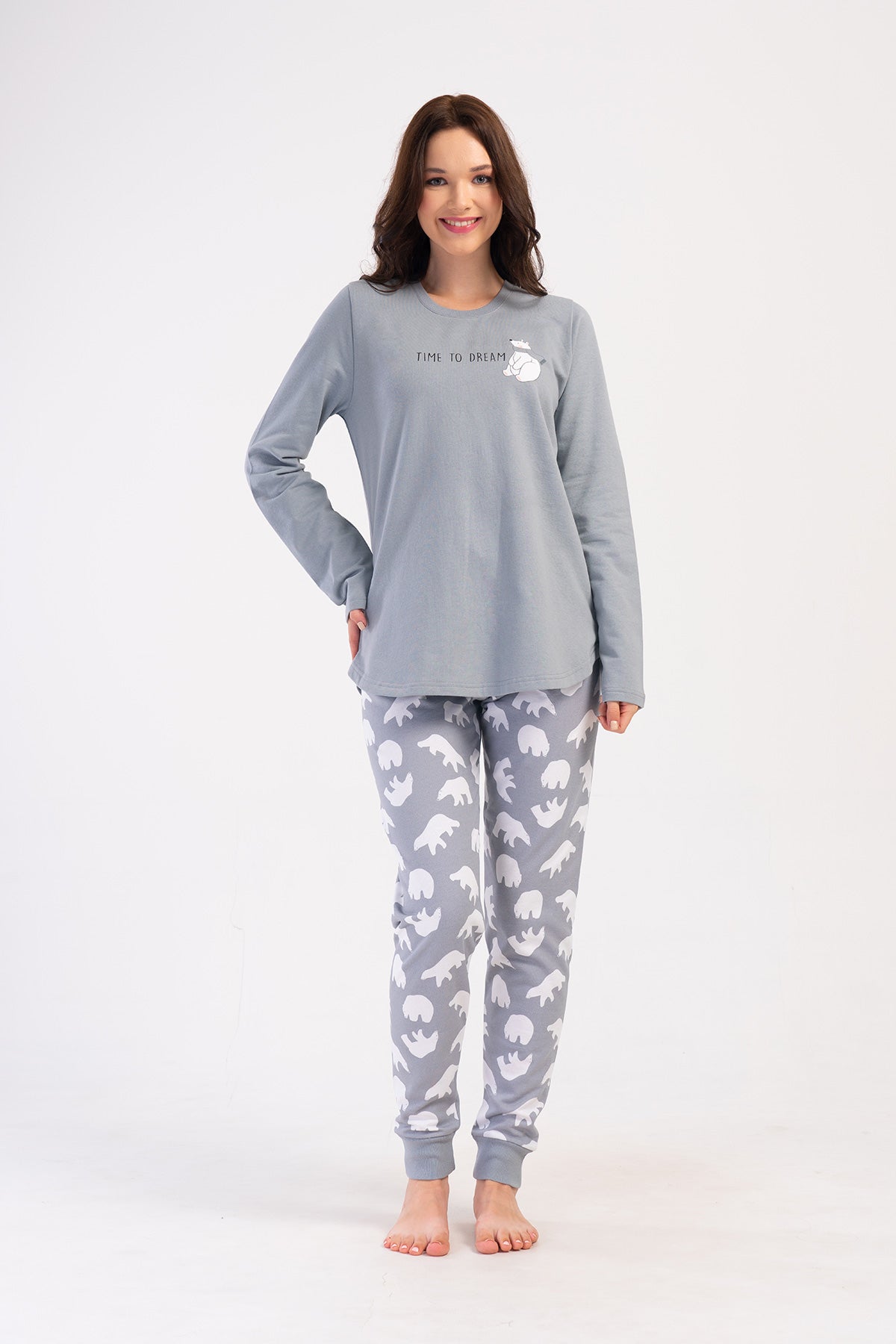 KADIN 2IPLIK XXL O YAKA UZUN KOL ETEGI OVAL MANSETLI PIJAMA TAKIM