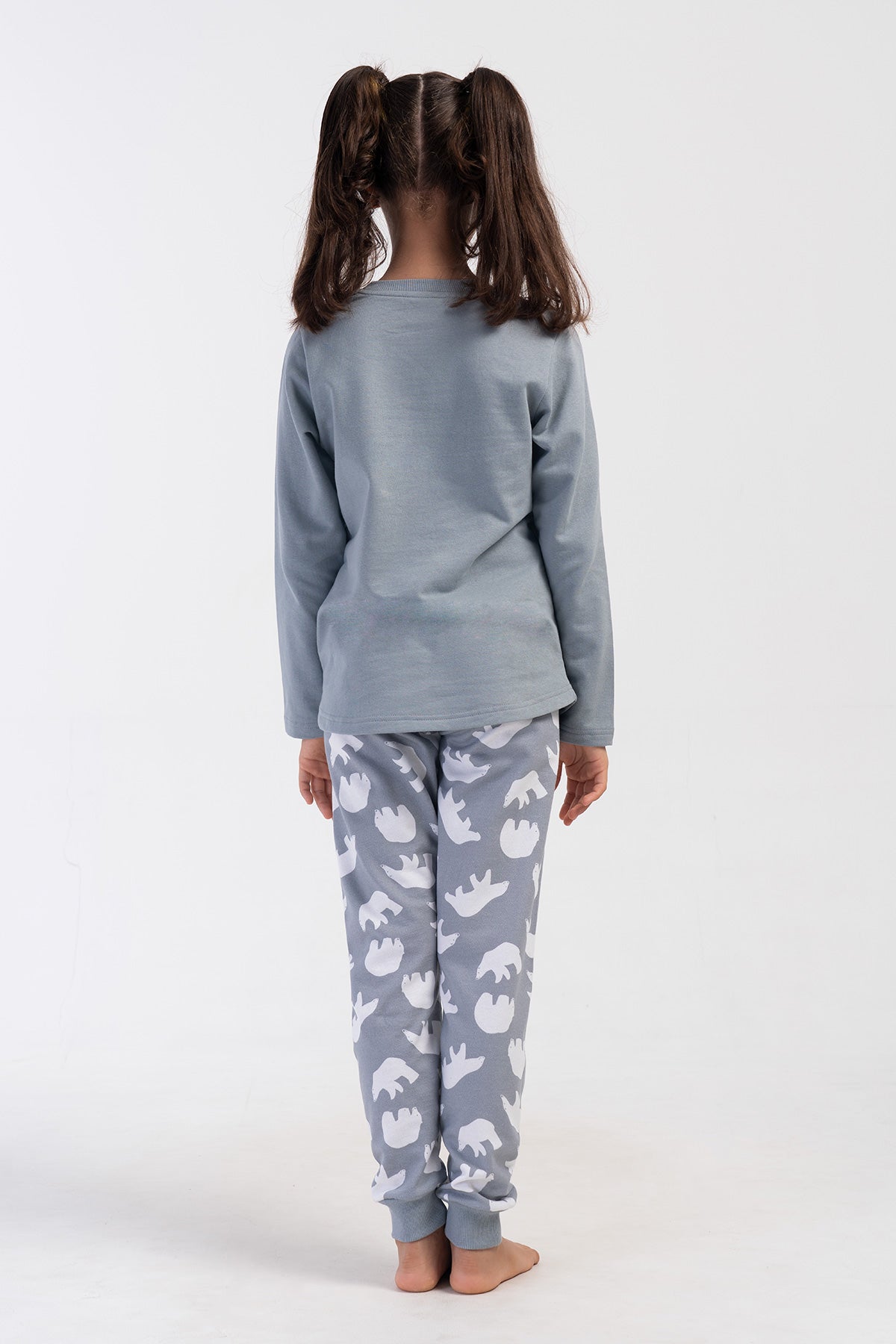 KIZ COCUK 2IPLIK O YAKA UZUN KOL ETEGI OVAL MANSETLI PIJAMA TAKIM(9-10/15-16) - TAS
