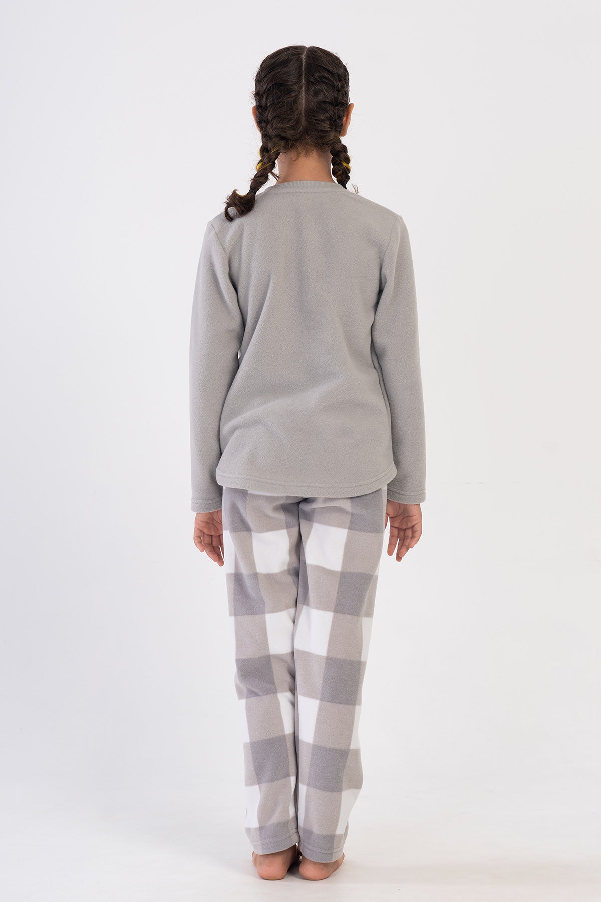 KIZ COCUK POLAR O YAKA UZUN KOL ETEGI OVAL PIJAMA TAKIM(9-10/15-16) - GRI