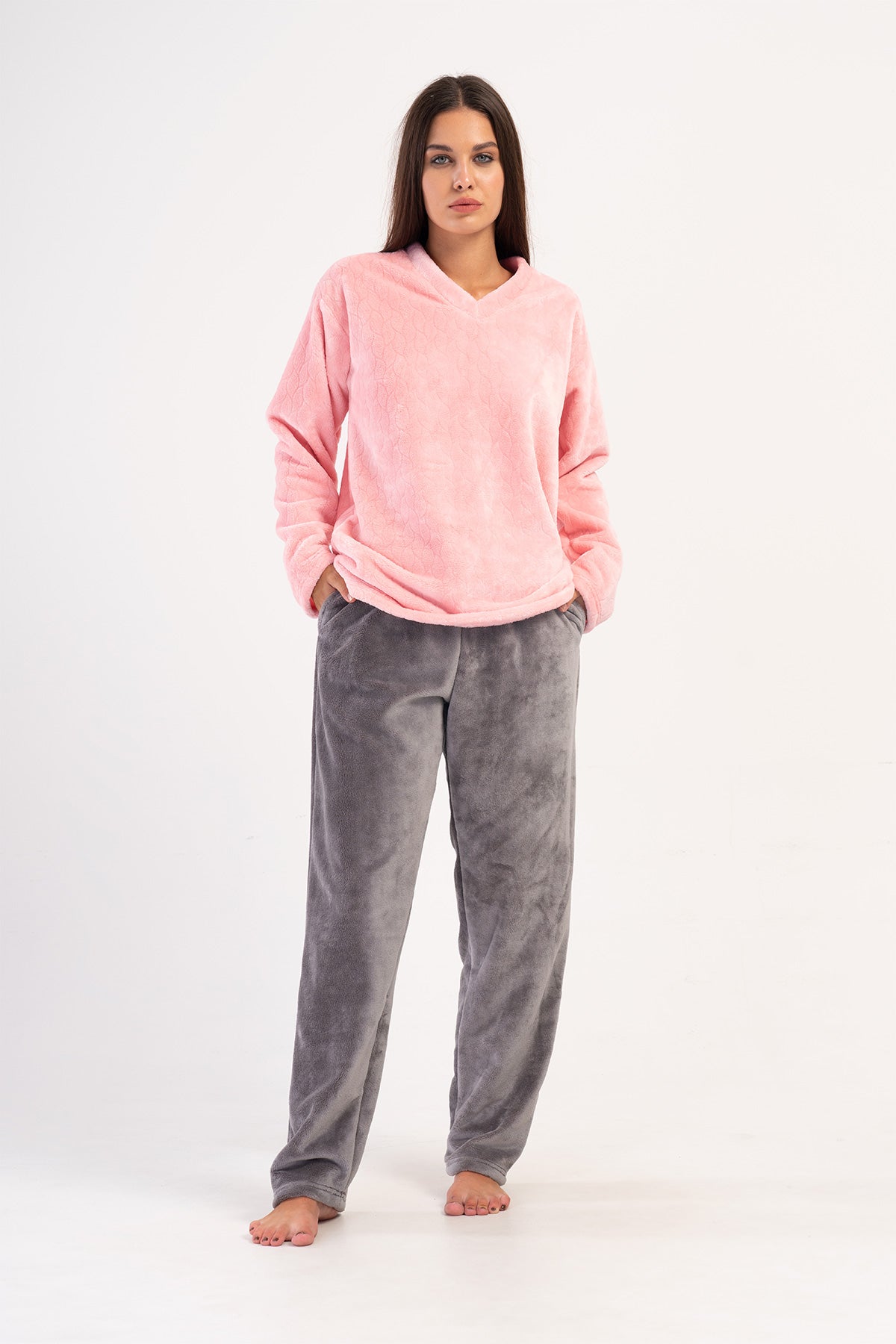 KADIN J.ULTRASOFT V  YAKA UZUN KOL CEPLI PIJAMA TAKIM