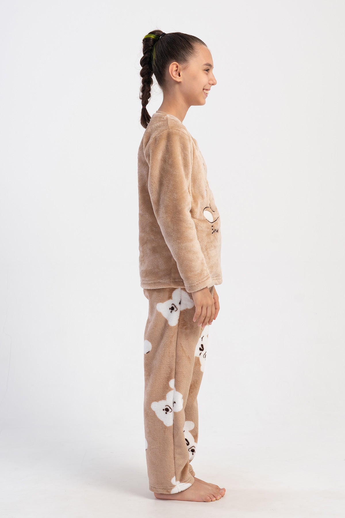 KIZ COCUK SOFT O YAKA UZUN KOL ETEGI OVAL CEPLI PIJAMA TAKIM(7-8/13-14) - BEJ