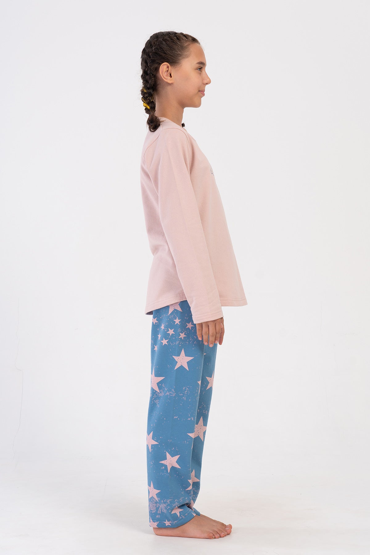 KIZ COCUK 2IPLIK O YAKA UZUN KOL ETEGI OVAL PIJAMA TAKIM(9-10/15-16) - BABY PINK