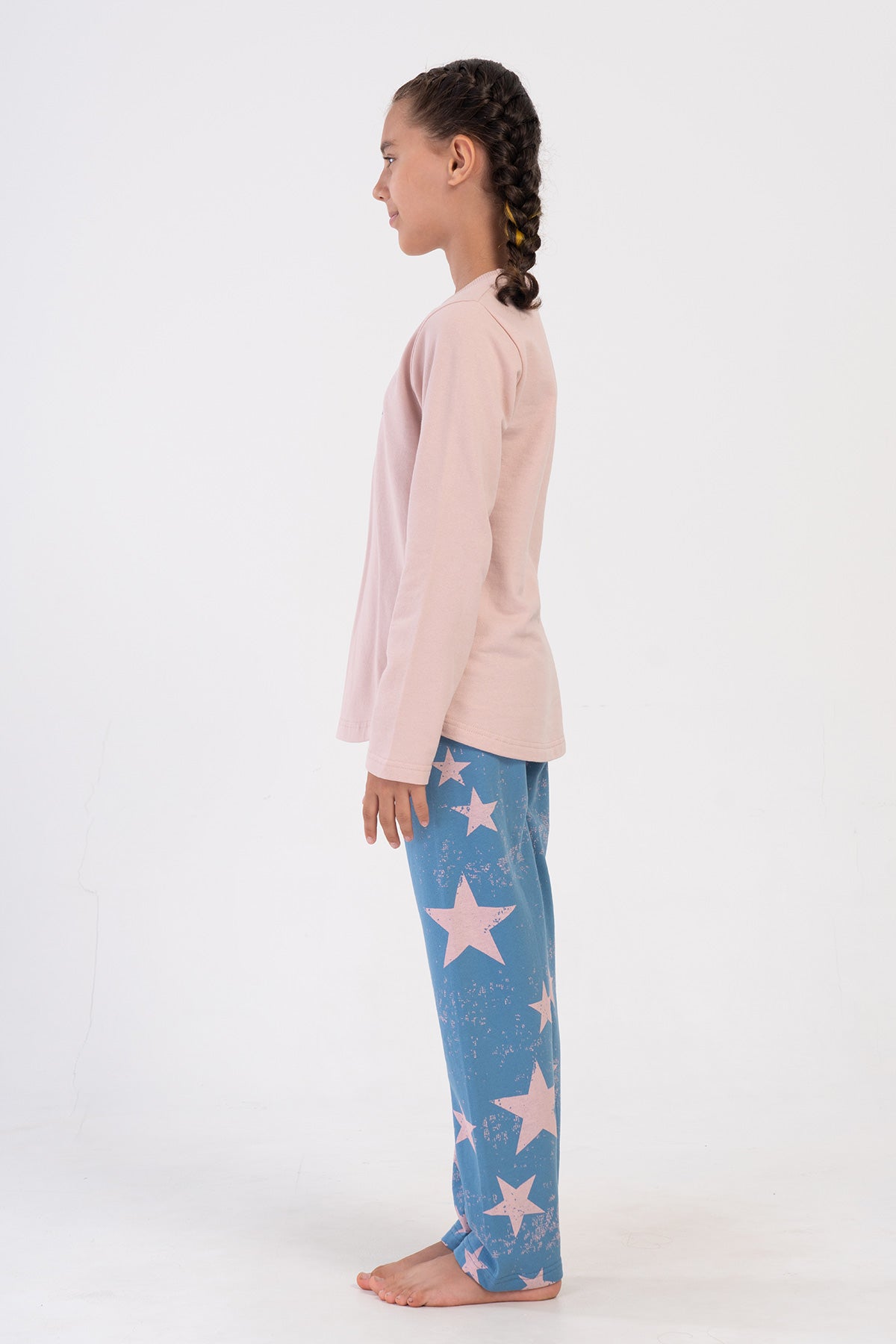 KIZ COCUK 2IPLIK O YAKA UZUN KOL ETEGI OVAL PIJAMA TAKIM(9-10/15-16) - BABY PINK