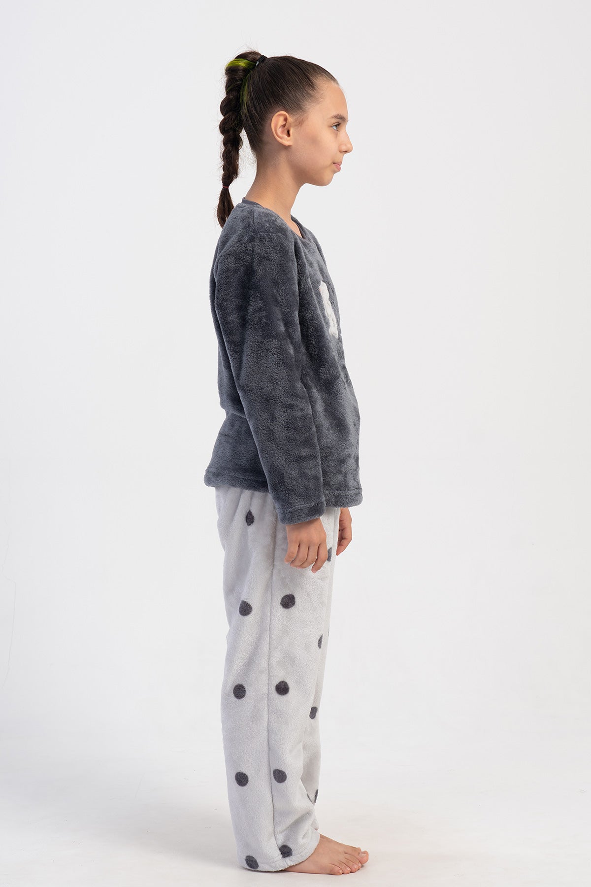 KIZ COCUK SOFT O YAKA UZUN KOL ETEGI OVAL CEPLI PIJAMA TAKIM(7-8/15-16) - FUME