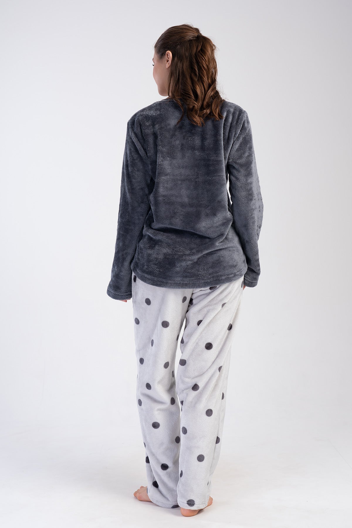 KADIN SOFT XXL O YAKA UZUN KOL ETEGI OVAL CEPLI PIJAMA TAKIM - FUME
