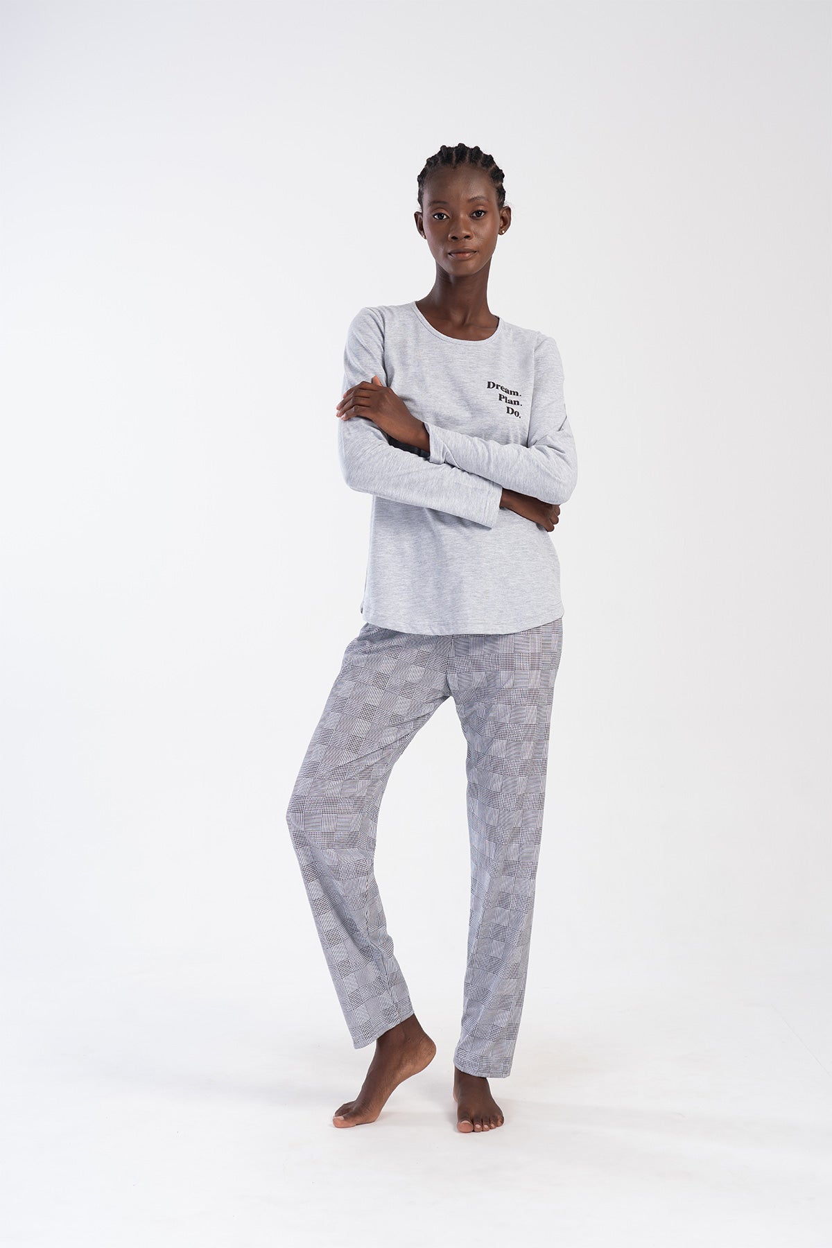 KADIN P.SUPREM BATTAL XXL O YAKA UZUN KOL ETEGI OVAL PIJAMA TAKIM - GRAY MELANGE
