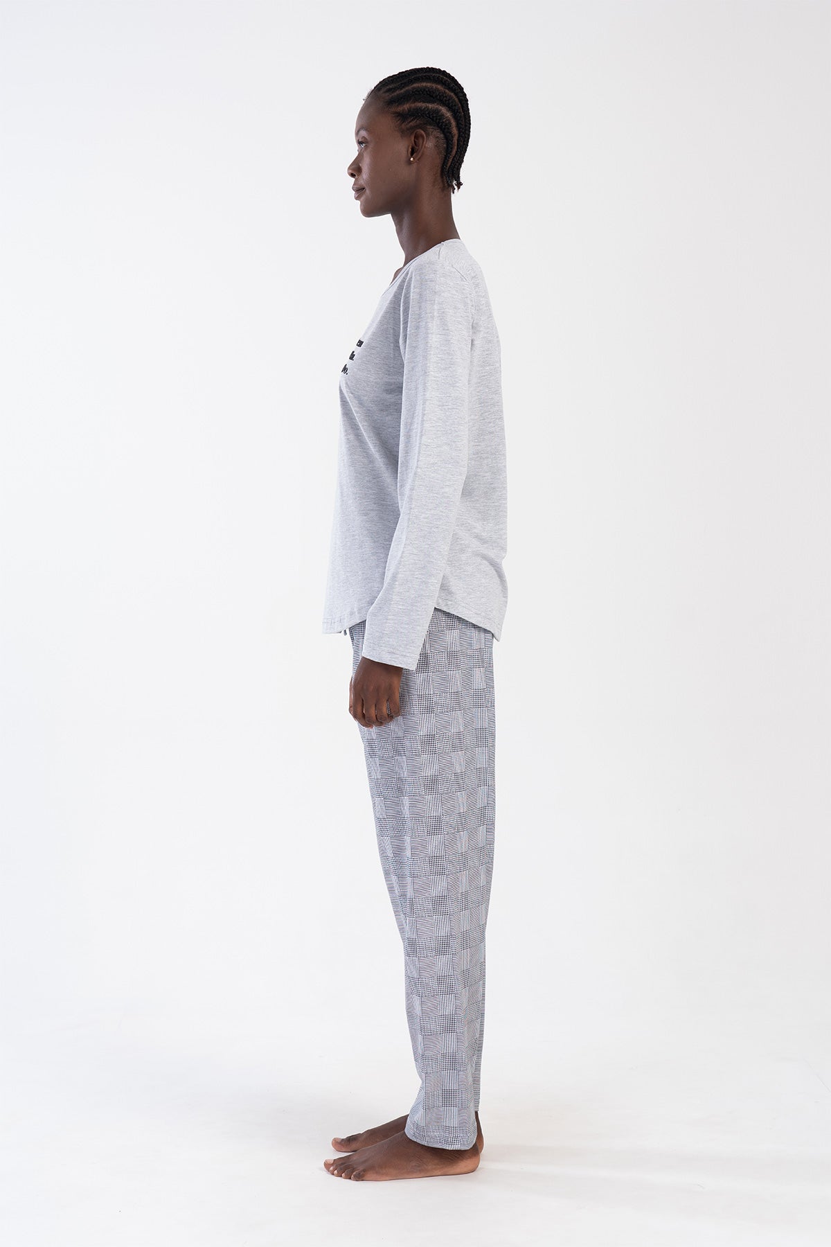 KADIN P.SUPREM BATTAL XXL O YAKA UZUN KOL ETEGI OVAL PIJAMA TAKIM - GRAY MELANGE