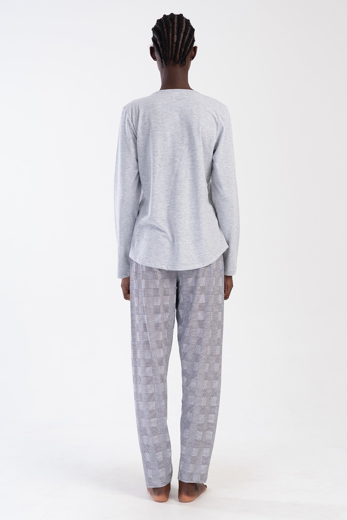 KADIN P.SUPREM BATTAL XXL O YAKA UZUN KOL ETEGI OVAL PIJAMA TAKIM - GRAY MELANGE