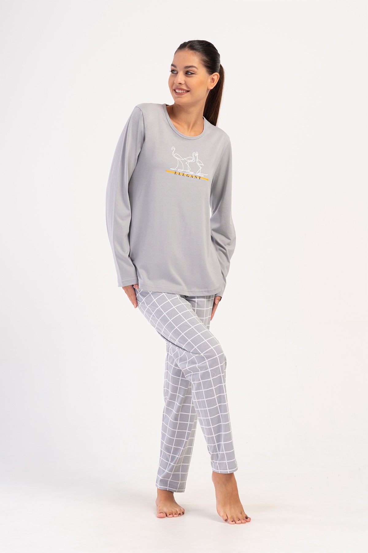 KADIN P.SUPREM XXL O YAKA UZUN KOL ETEGI OVAL PIJAMA TAKIM - TAS