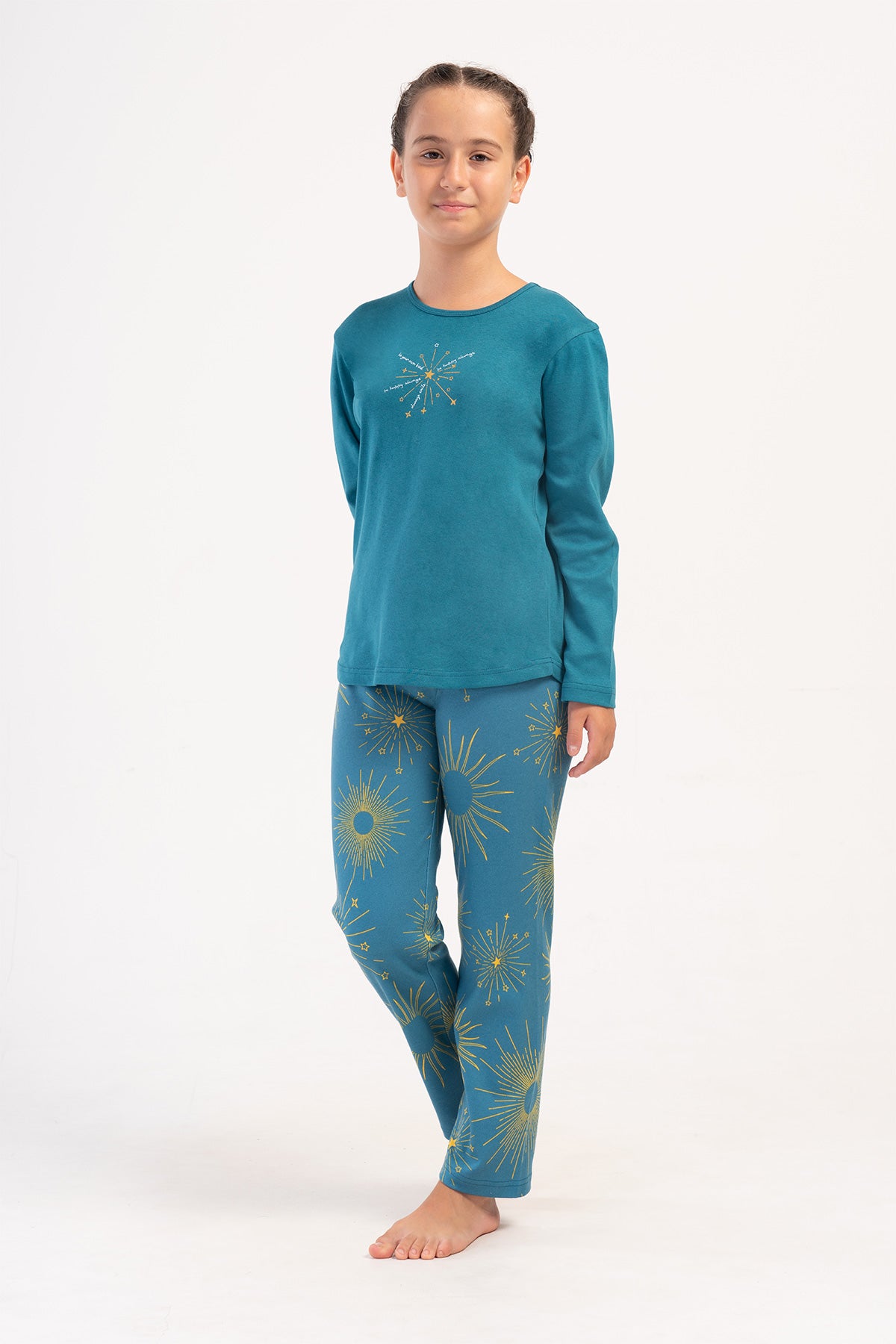 KIZ COCUK INTERLOK O YAKA UZUN KOL ETEGI OVAL PIJAMA TAKIM(7-8/13-14)