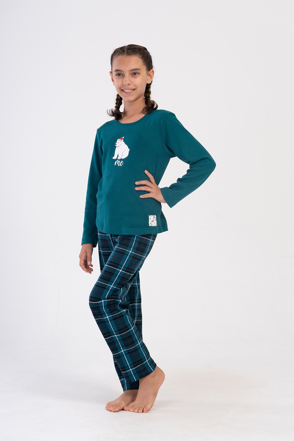 KIZ COCUK INTERLOK O YAKA UZUN KOL ETEGI OVAL PIJAMA TAKIM(7-8/13-14) - ZUMRUT