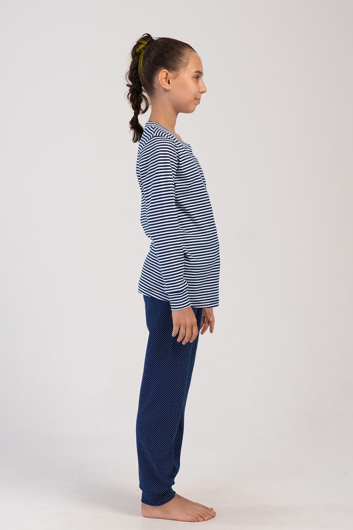 KIZ COCUK INTERLOCK O YAKA UZUN KOL ETEGI OVAL MANSETLI PIJAMA TAKIM(7-8/13-14) - INDIGO